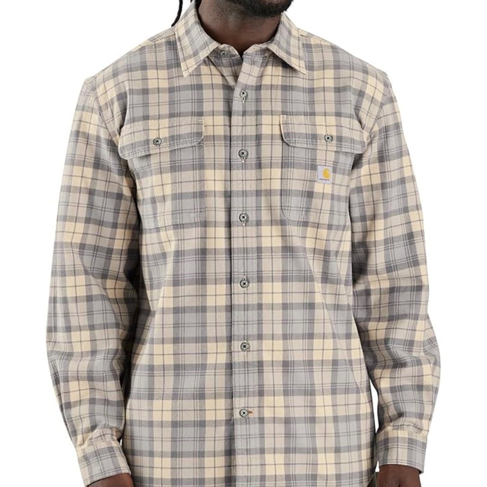 Carhartt Mens Loose Fit‎ Heavyweight Flannel Plaid Shirt XL TW4451-M Grey Tan